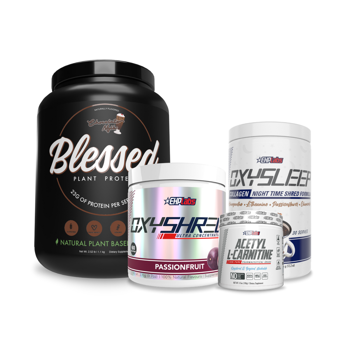 24-Hour Shred Stack bundle with OxyShred, Acetyl L-Carnitine, BLESSED plant based protein and OxySleep