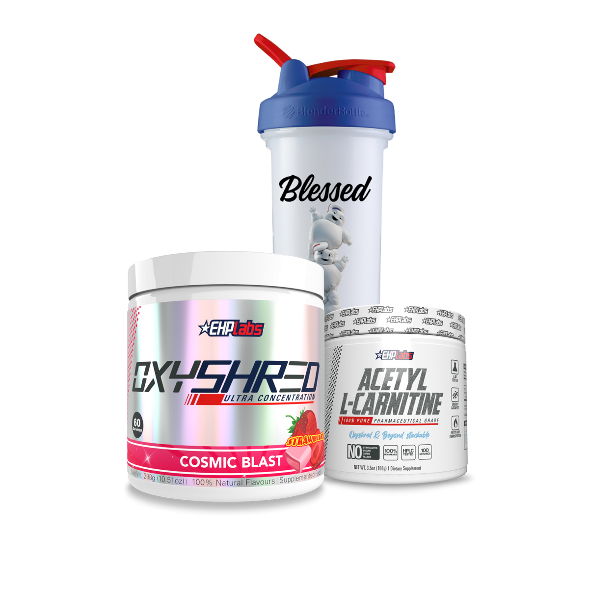 Shred Essentials Stack bundle with OxyShred, Acetyl L-Carnitine and a Mini Pufts shaker